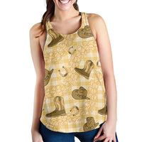 Yellow Palaka Hawaii Cowboy Women Racerback Tank Puakenikeni Lei Paniolo Papale Seamless Vibes - Polynesian Pride