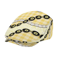 Yellow Palaka Hawaii Jeff Hat Kukui Nut Pikake Lei Hawaiian Tapa Pattern - Polynesian Pride