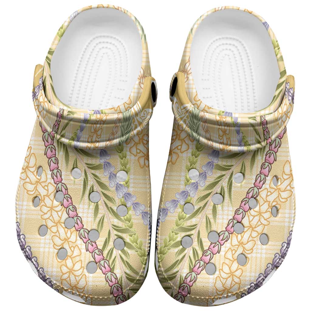 Yellow Palaka Hawaii Leis Clogs Shoes Hawaiian-plaid Elegant Tropical Vibes - Polynesian Pride