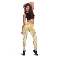 Yellow Palaka Hawaii Leis Leggings Hawaiian-plaid Elegant Tropical Vibes - Polynesian Pride
