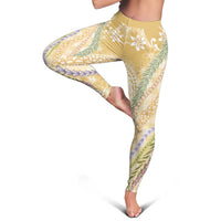 Yellow Palaka Hawaii Leis Leggings Hawaiian-plaid Elegant Tropical Vibes - Polynesian Pride