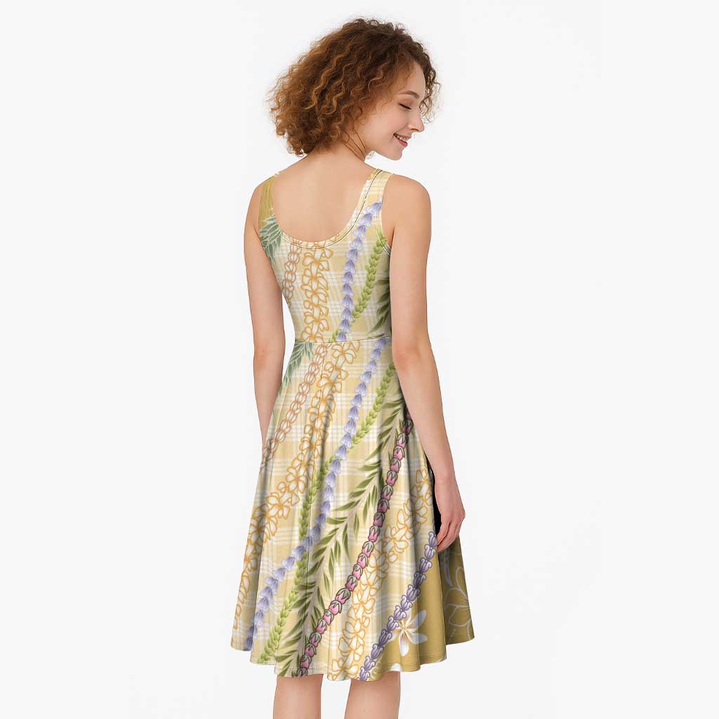 Yellow Palaka Hawaii Leis Midi Dress Hawaiian-plaid Elegant Tropical Vibes - Polynesian Pride