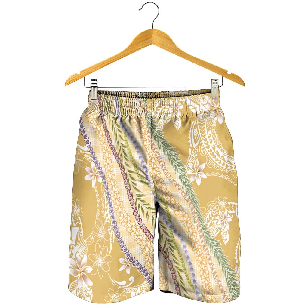 Yellow Palaka Hawaii Leis Shorts for Men Hawaiian-plaid Elegant Tropical Vibes - Polynesian Pride