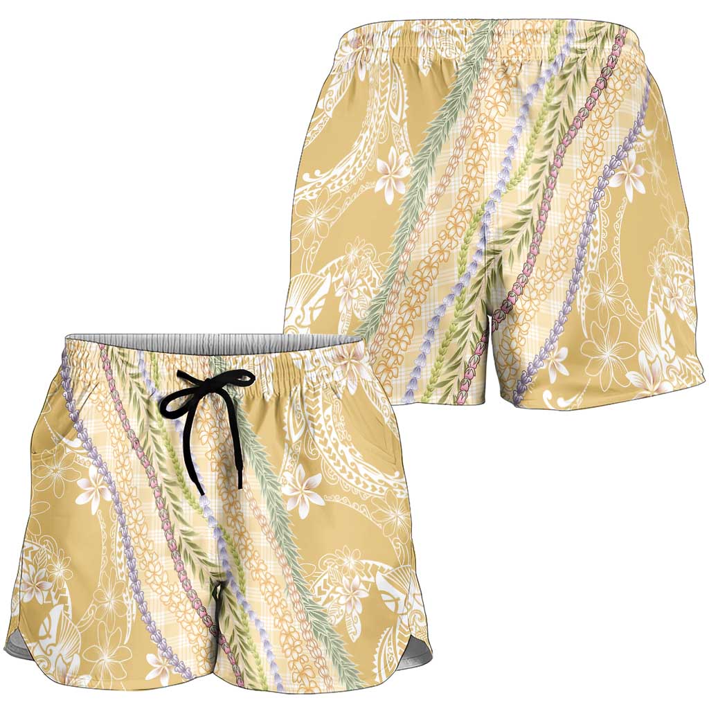 Yellow Palaka Hawaii Leis Shorts for Women Hawaiian-plaid Elegant Tropical Vibes - Polynesian Pride