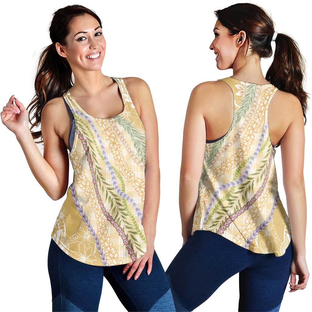Yellow Palaka Hawaii Leis Women Racerback Tank Hawaiian-plaid Elegant Tropical Vibes - Polynesian Pride