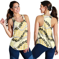Yellow Palaka Hawaii Women Racerback Tank Kukui Nut Pikake Lei Hawaiian Tapa Pattern - Polynesian Pride