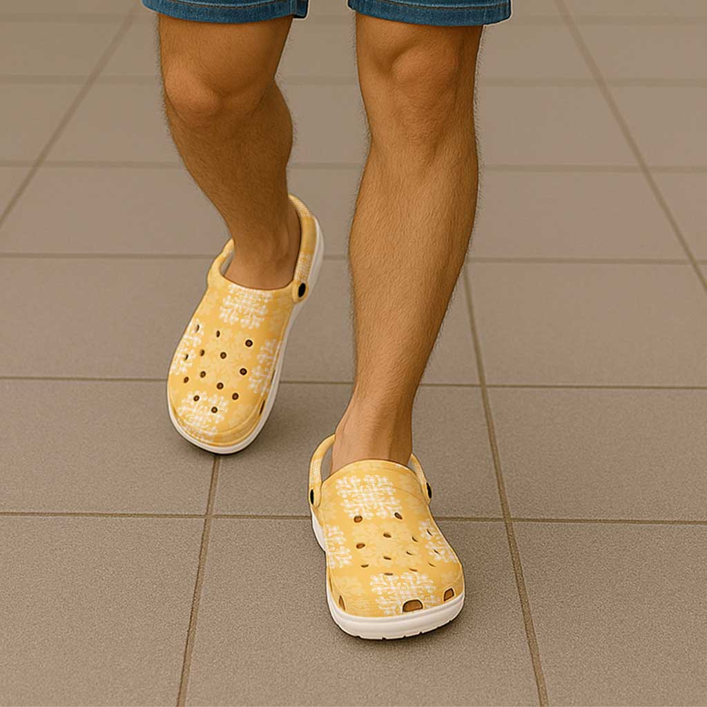 Yellow Palaka Quilt Hawaii Clogs Shoes Traditional Hawaii-plaid Pattern - Polynesian Pride