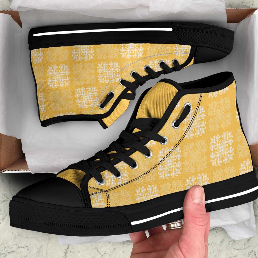 Yellow Palaka Quilt Hawaii High Top Shoes Traditional Hawaii-plaid Pattern - Polynesian Pride