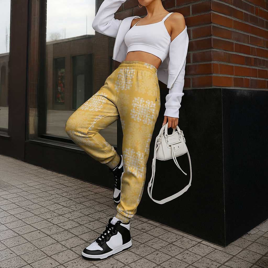 Yellow Palaka Quilt Hawaii Jogger Pants Traditional Hawaii-plaid Pattern - Polynesian Pride