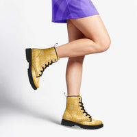 Yellow Palaka Quilt Hawaii Leather Boots Traditional Hawaii-plaid Pattern - Polynesian Pride