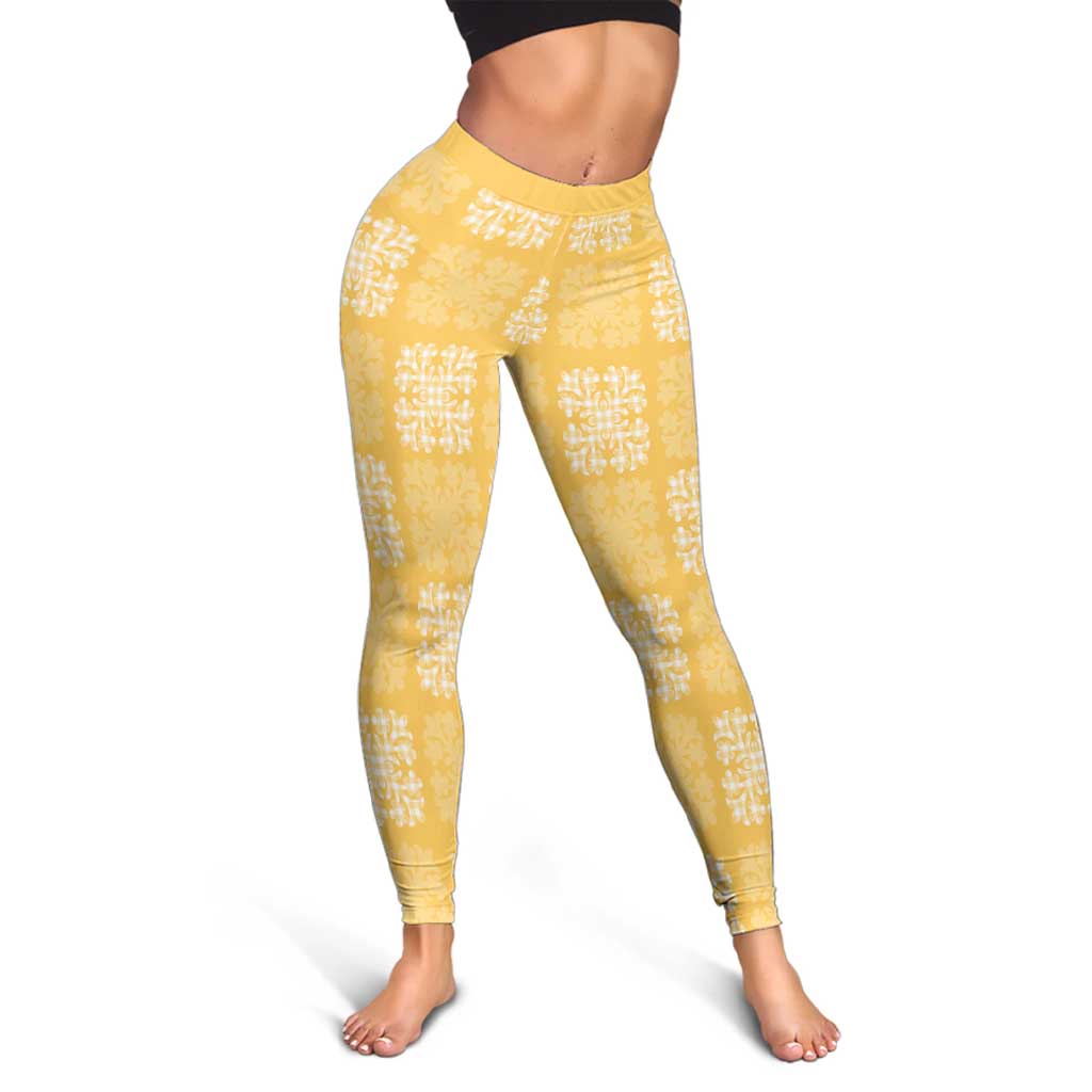Yellow Palaka Quilt Hawaii Leggings Traditional Hawaii-plaid Pattern - Polynesian Pride