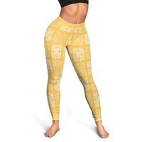 Yellow Palaka Quilt Hawaii Leggings Traditional Hawaii-plaid Pattern - Polynesian Pride