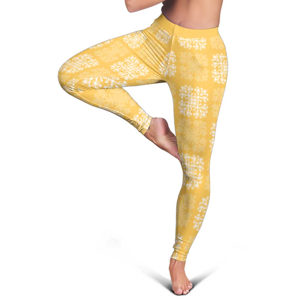 Yellow Palaka Quilt Hawaii Leggings Traditional Hawaii-plaid Pattern - Polynesian Pride