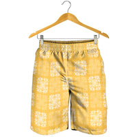 Yellow Palaka Quilt Hawaii Shorts for Men Traditional Hawaii-plaid Pattern - Polynesian Pride