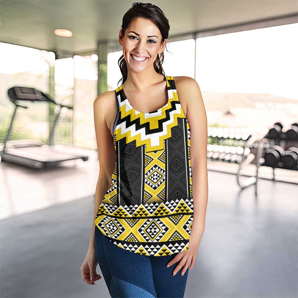 Yellow Taniko Aotearoa Women Racerback Tank Niho Taniwha Mix Poutama LT14