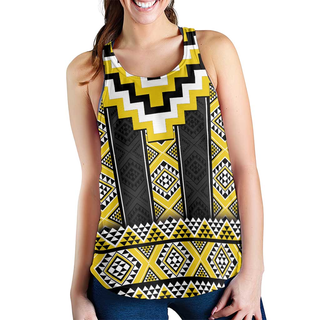 Yellow Taniko Aotearoa Women Racerback Tank Niho Taniwha Mix Poutama LT14