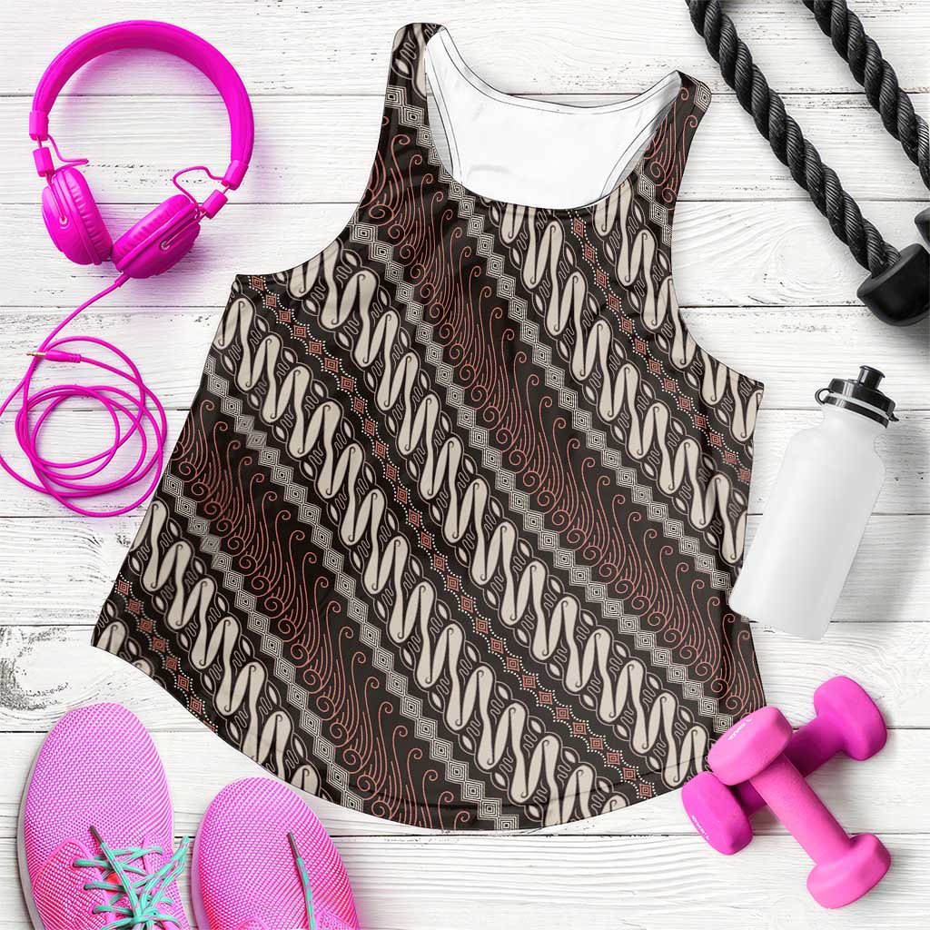 Yogyakarta Parang Batik Motifs Women Racerback Tank Indonesian Traditional Pattern