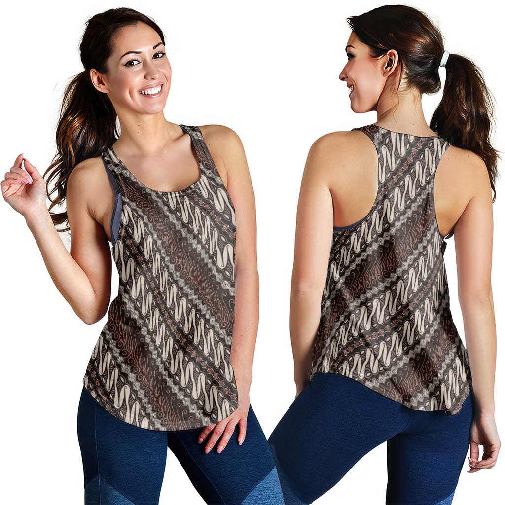 Yogyakarta Parang Batik Motifs Women Racerback Tank Indonesian Traditional Pattern
