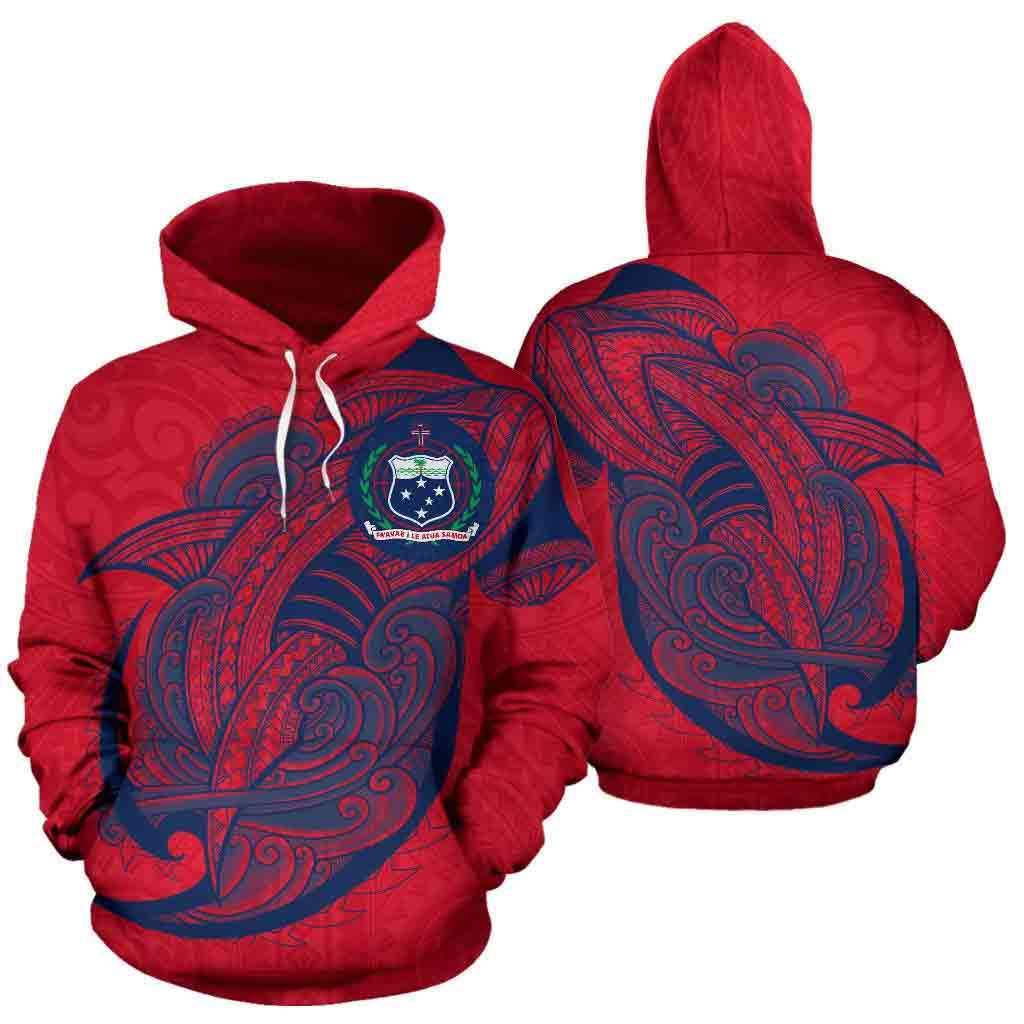 Samoa Hoodie Samoa Coat of Arms Polynesian Shark Pattern TH0 Unisex Red - Polynesian Pride
