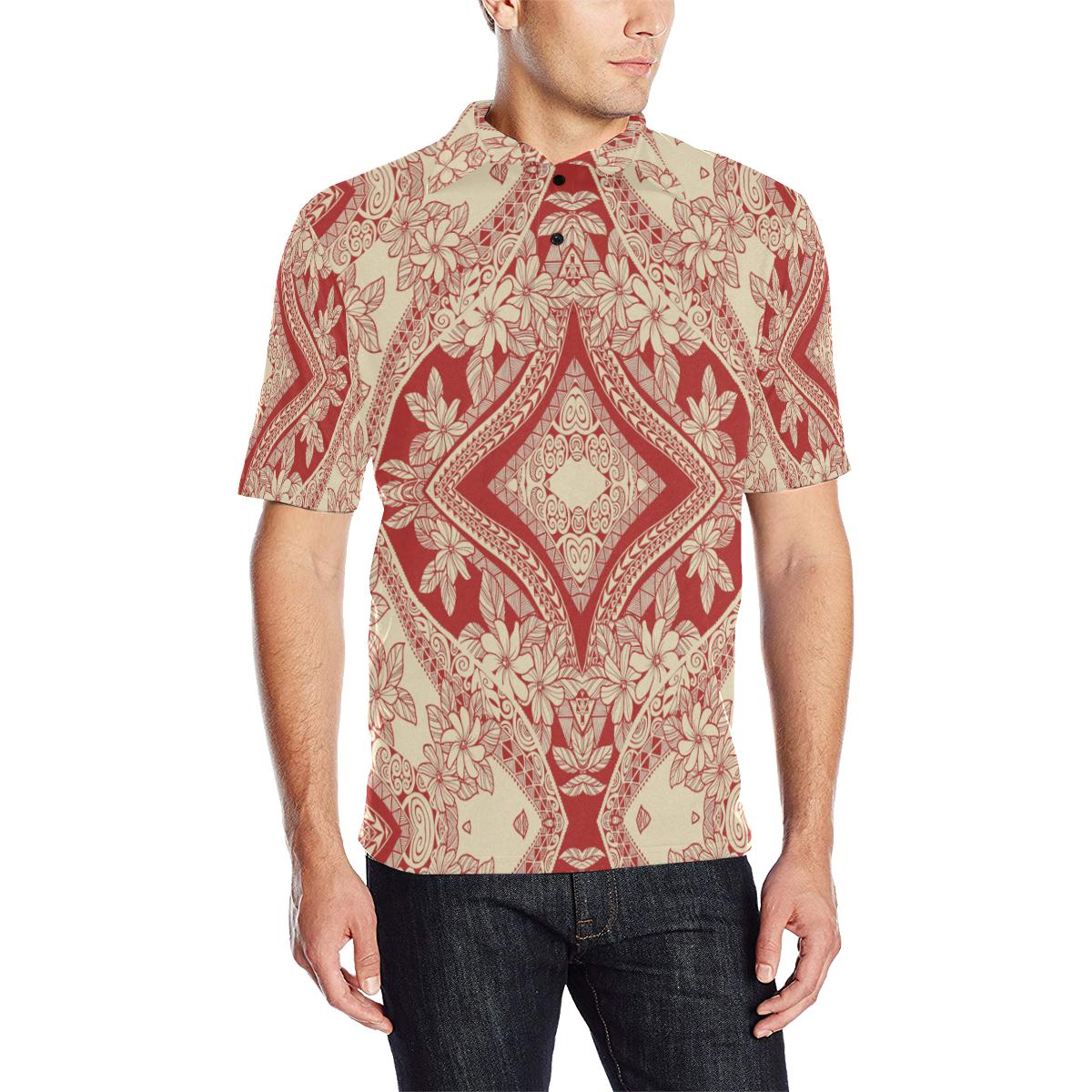 Polynesian Polo Shirt Red and Yellow Unisex Black - Polynesian Pride