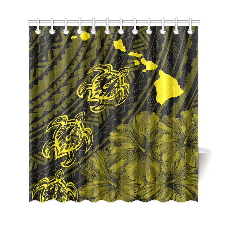 Hawaii Sea Turtle Is Swimming Toward Shower Curtain Yellow - AH- - Polynesian Pride
