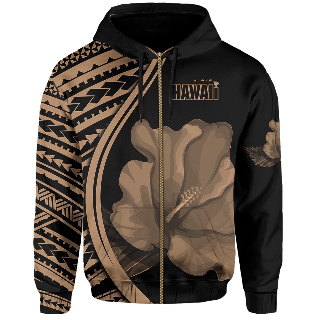 Polynesian Hibiscus Map Flag of Hawaii Zip Hoodie - Polynesian Pride