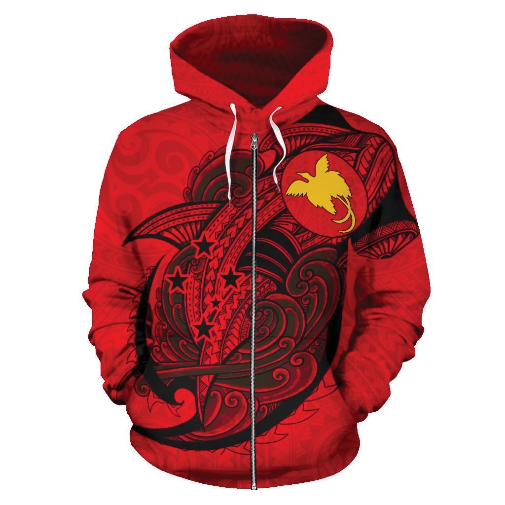 Papua New Guinea Zip up Hoodie Shark of Freedom Flying With Bird of Paradise TH0 - Polynesian Pride