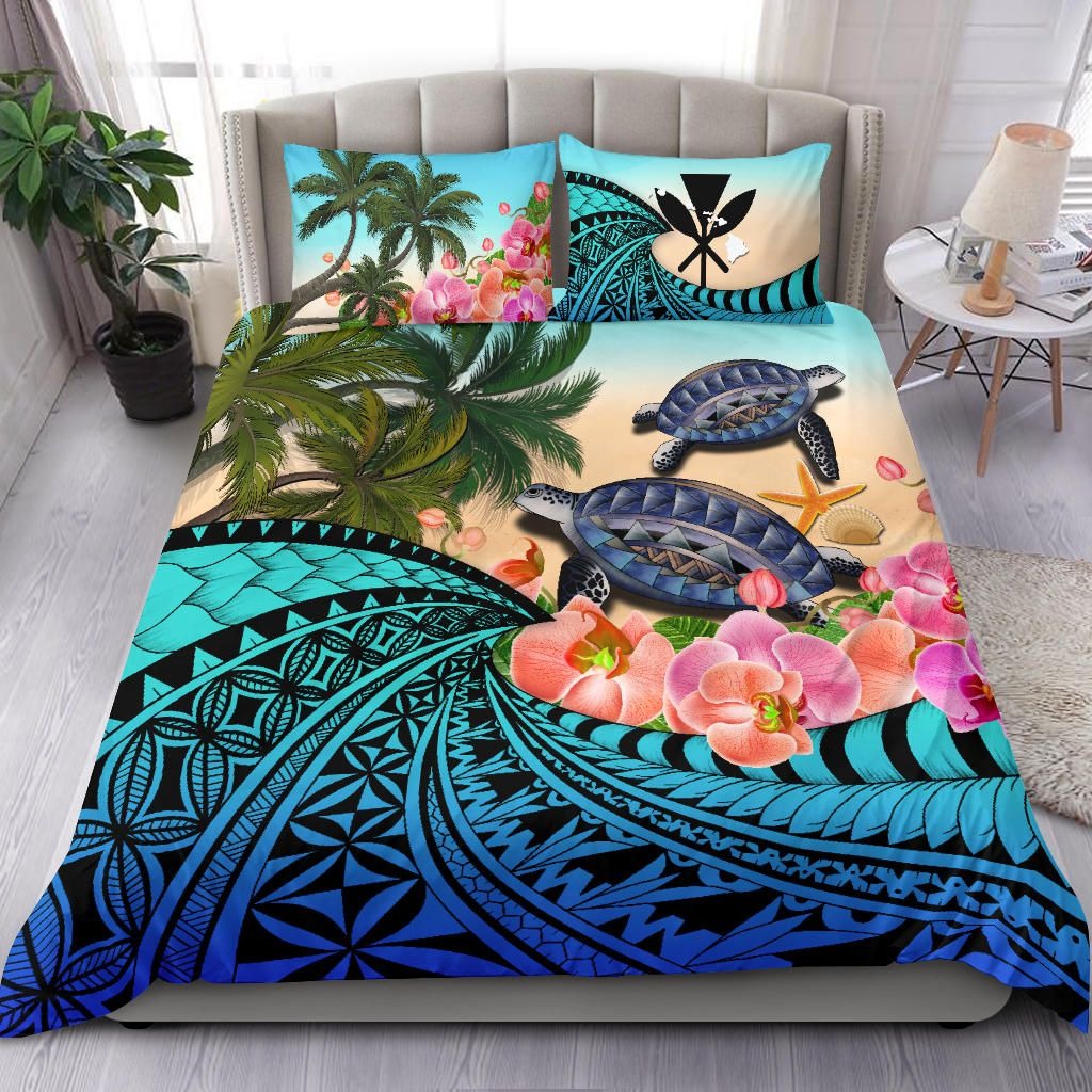 kanaka-maoli-hawaiian-bedding-set-polynesian-turtle-coconut-tree-and-orchids
