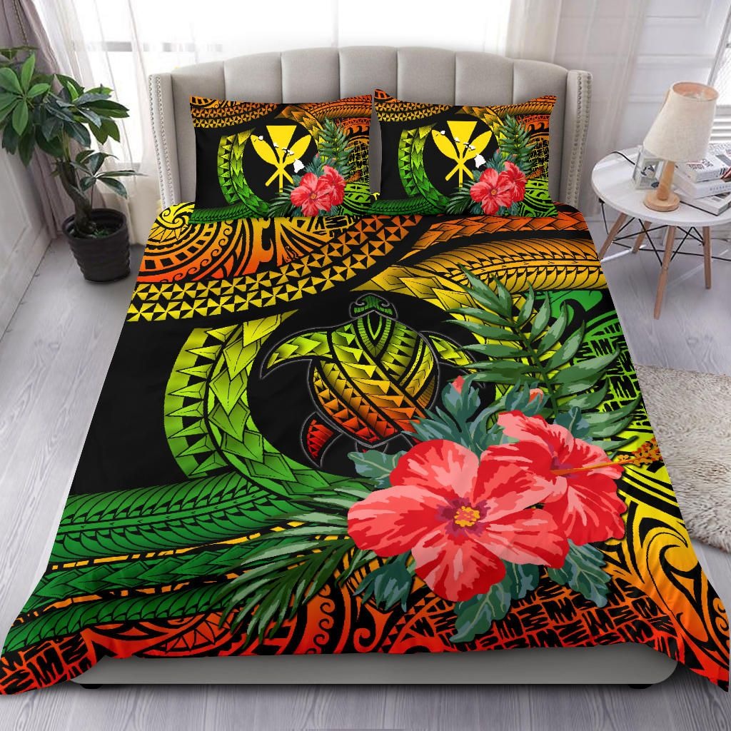 Kanaka Maoli (Hawaiian) Bedding Set - Polynesian Turtle Hibiscus Reggae Reggae - Polynesian Pride