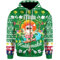 Hawaii Mele Kalikimaka Santa Claus Pattern Christmas Hoodie Green Labo Style RLT13 Zip Hoodie Red - Polynesian Pride