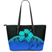 (Custom Personalised) Polynesian Leather Tote Bag Hibiscus Personal Signature Blue Blue - Polynesian Pride