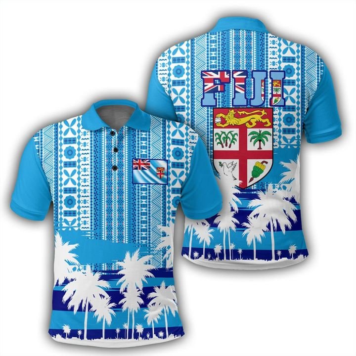 Fiji Islands Polo Shirt Fijian Tapa Flag Unisex Blue - Polynesian Pride