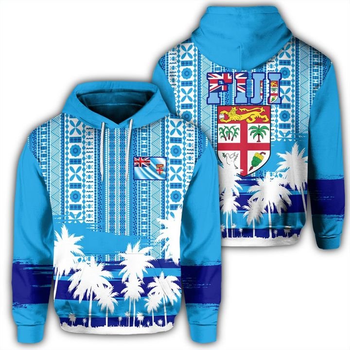 Fiji Hoodie Fijian Tapa Flag Hoodie Unisex Blue - Polynesian Pride