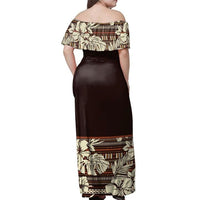 Fiji Tapa Hibiscus Brown Off Shoulder Long Dress - Polynesian Pride