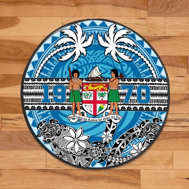 Fiji Home Set - Fiji 1970 Round Carpet Coat of Arms Round Carpet Blue - Polynesian Pride