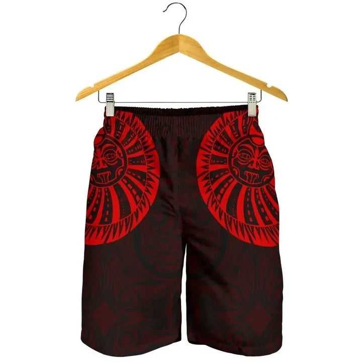 Polynesian Pride Short - New Zealand Maori Shorts, Maori Warrior Tattoo Men Shorts - Red Black - Polynesian Pride