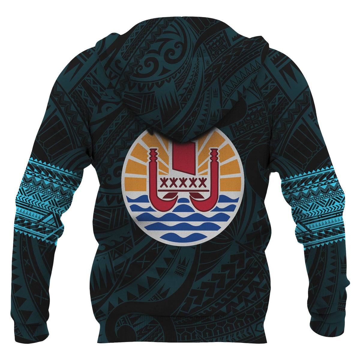 Tahiti Polynesian Tattoo All Over Hoodie Blue - Polynesian Pride