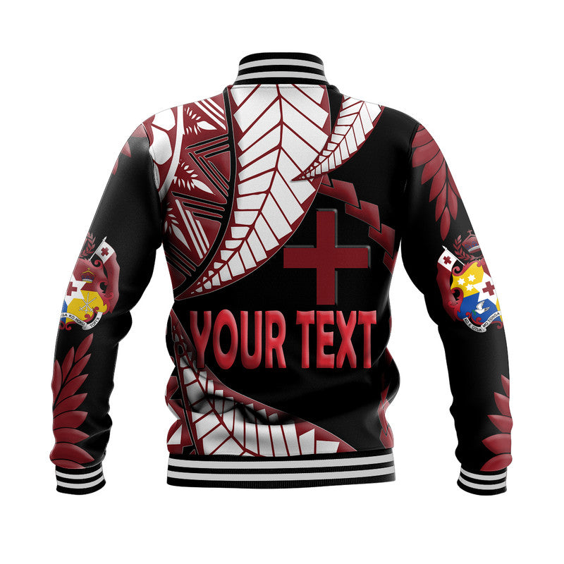 (Custom Personalised) Tonga Emancipation Day Baseball Jacket Kupesi Pattern No.1 Black LT9 - Polynesian Pride