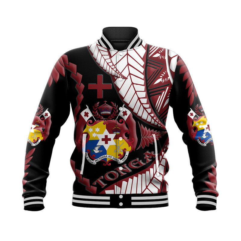 (Custom Personalised) Tonga Emancipation Day Baseball Jacket Kupesi Pattern No.1 Black LT9 Unisex - Polynesian Pride