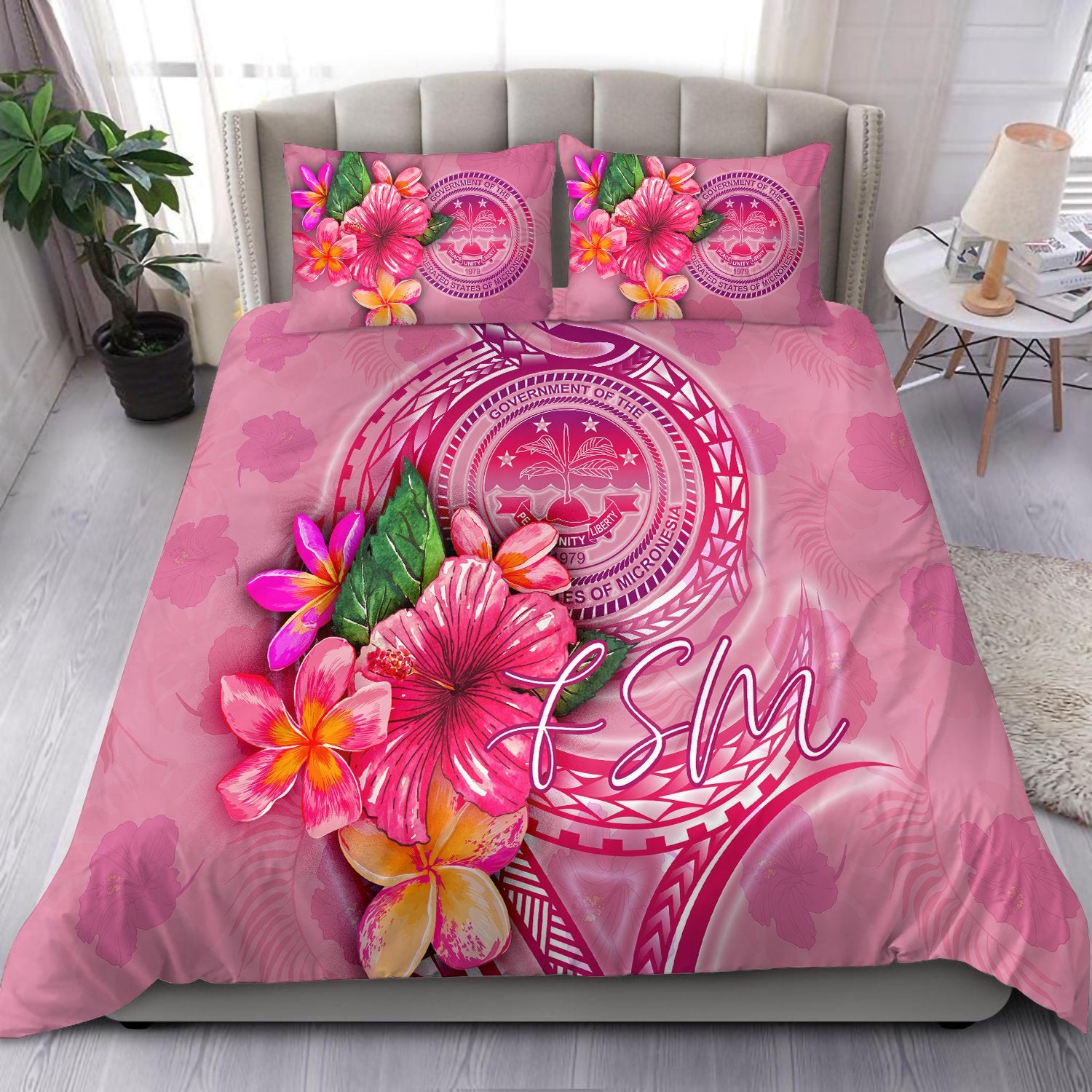 FMS Polynesian Bedding Set - Floral With Seal Pink Pink - Polynesian Pride