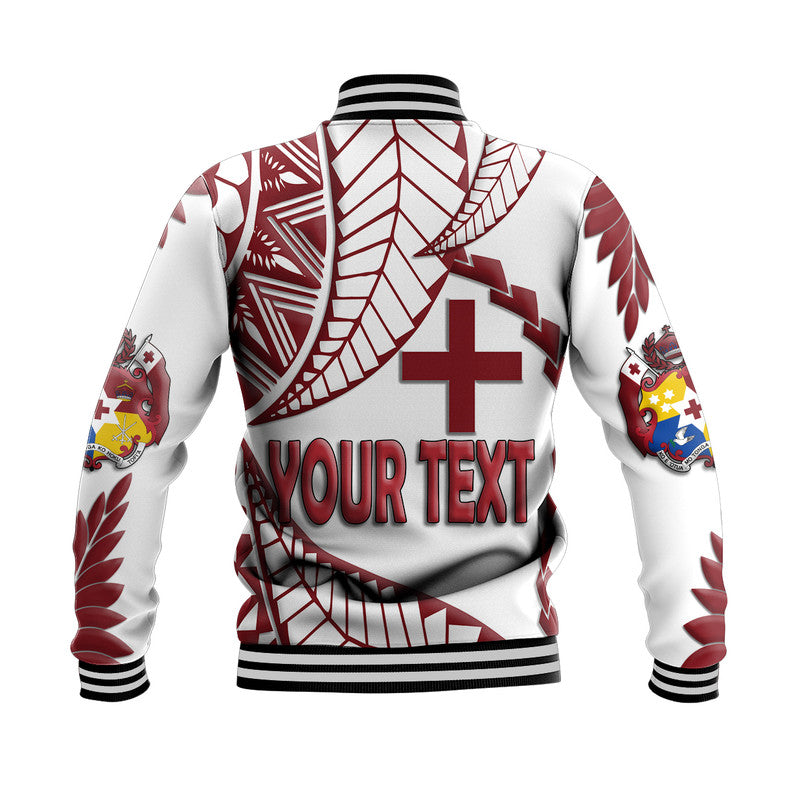 (Custom Personalised) Tonga Emancipation Day Baseball Jacket Kupesi Pattern No.1 White LT9 - Polynesian Pride