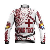 (Custom Personalised) Tonga Emancipation Day Baseball Jacket Kupesi Pattern No.1 White LT9 - Polynesian Pride