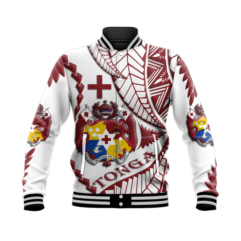 Tonga Emancipation Day Baseball Jacket Kupesi Pattern No.1 White LT9 Unisex - Polynesian Pride