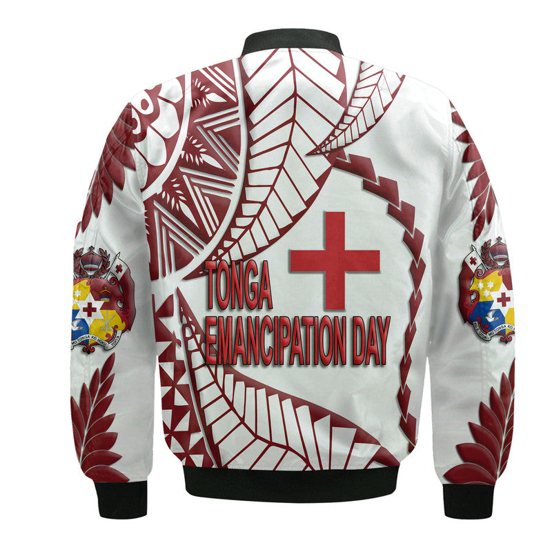 Tonga Emancipation Day Bomber Jacket Kupesi Pattern No.1 White LT9 - Polynesian Pride