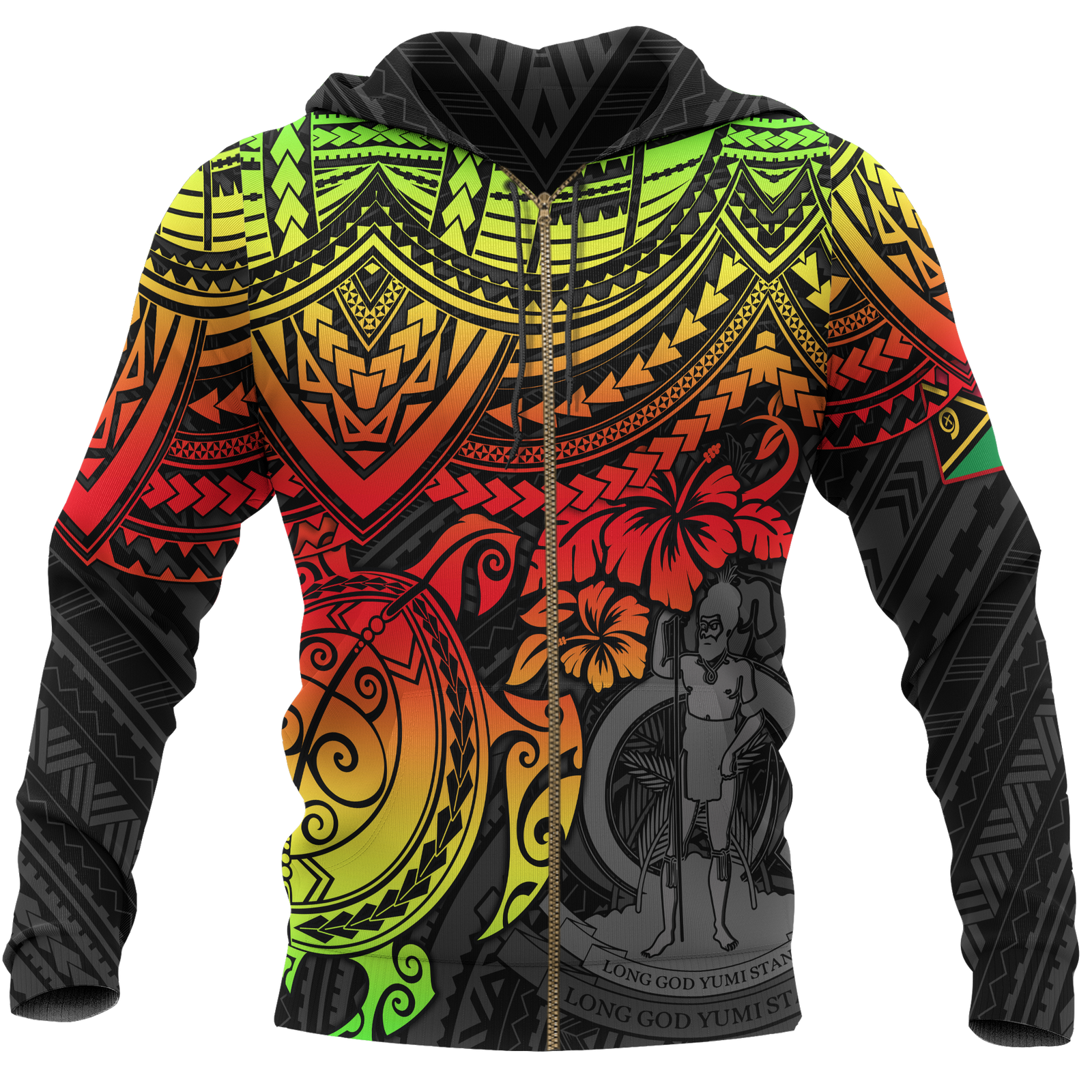 Vanuatu Polynesian Zip up Hoodie Reggae Turtle Unisex RED - Polynesian Pride