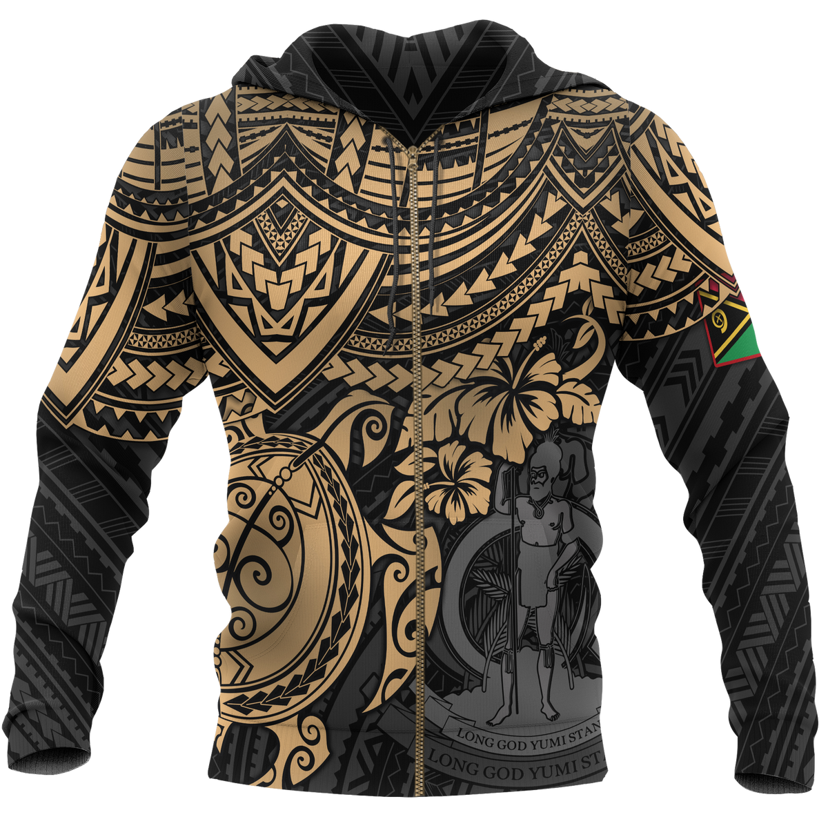 Vanuatu Polynesian Zip up Hoodie Gold Turtle Unisex GOLD - Polynesian Pride