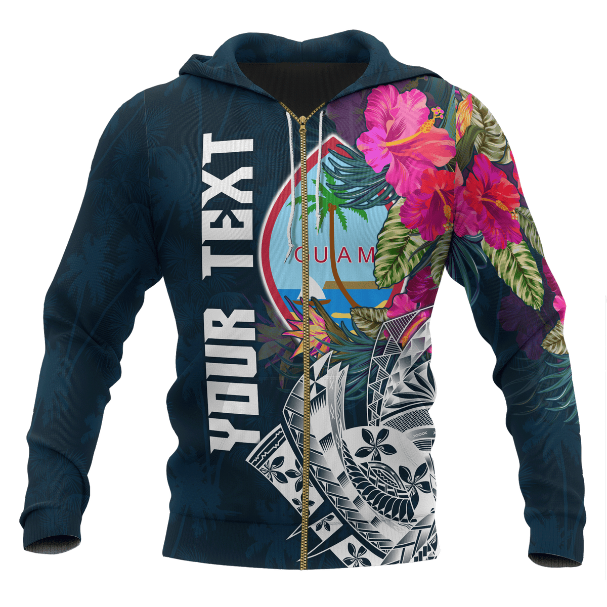 Guam Custom Zip up Hoodie Summer Vibes Unisex Blue - Polynesian Pride