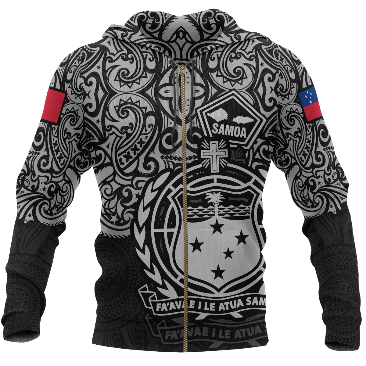 Samoa Polynesian Hoodie (Zip up) Pride of Samoa Unisex BLACK - Polynesian Pride