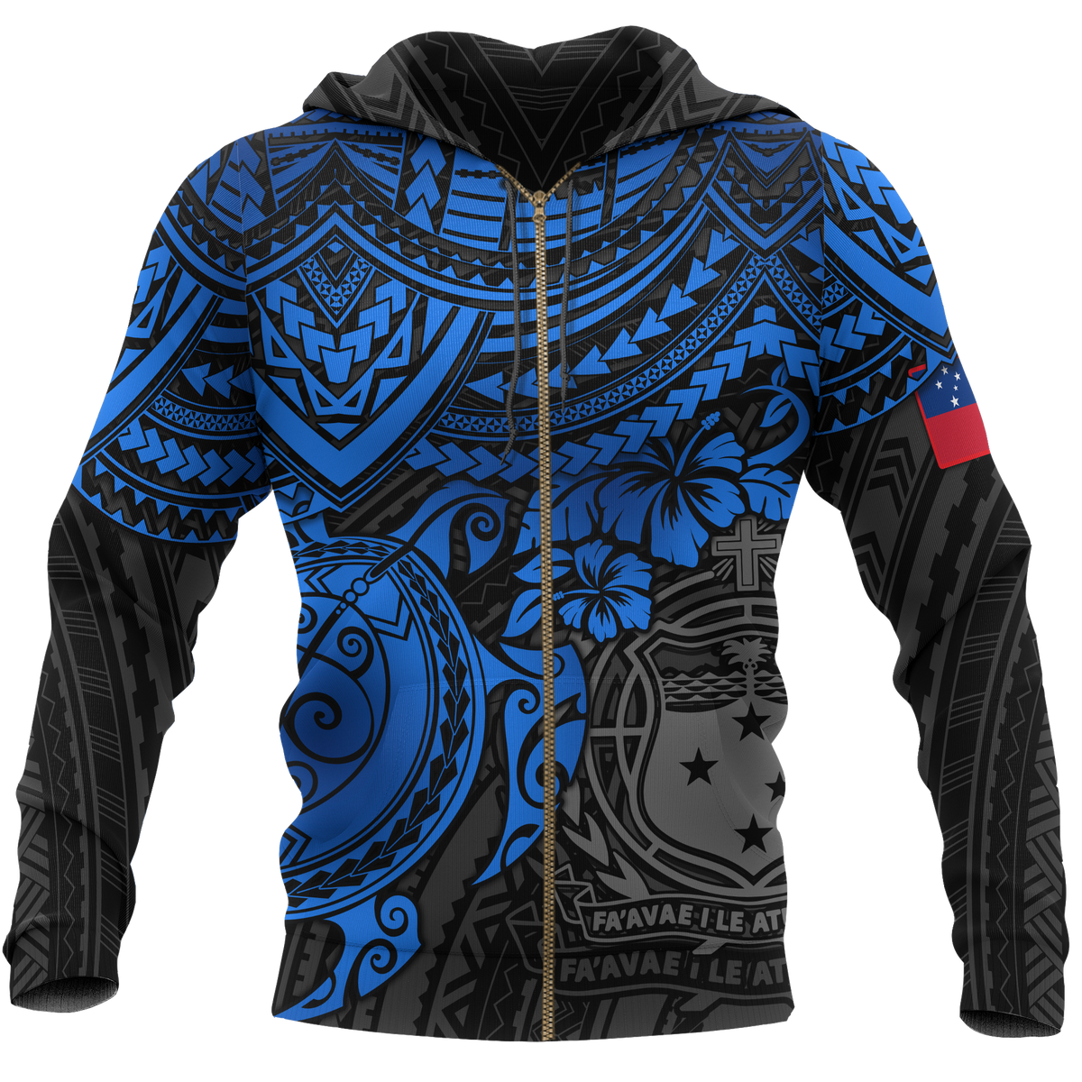 Samoa Polynesian Hoodie (Zip up) Blue Turtle Unisex Blue - Polynesian Pride