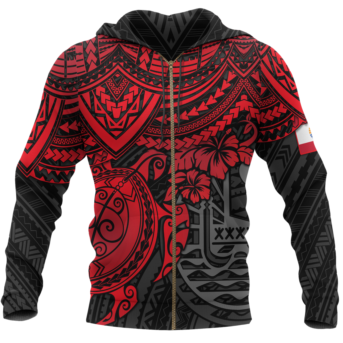 Tahiti Polynesian Hoodie (Zip up) Red Turtle Unisex RED - Polynesian Pride